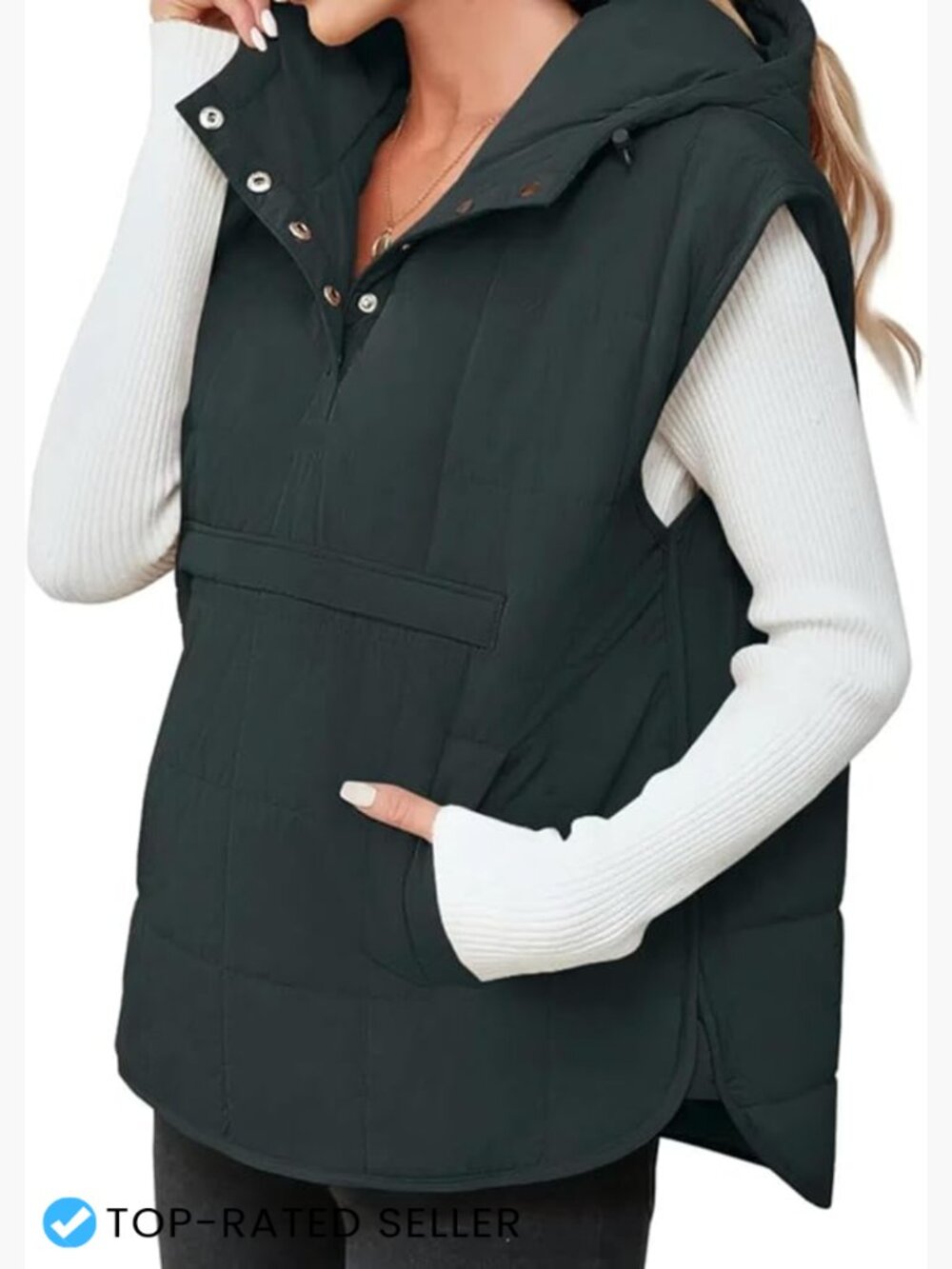 Quilted Puffer Vest Sleeveless Hoodie Pullover Oversized Winter Outerwear
